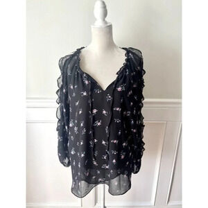 1.State Black Long Sleeve Floral Blouse 2x